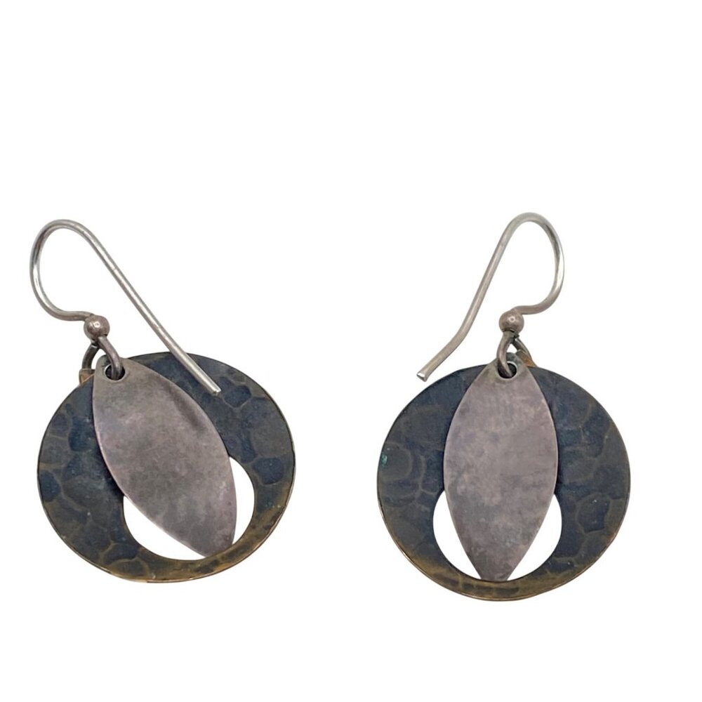 Handcrafted Sterling Silver Brass Copper Dangle Earrings Textured Butterfly Boho - Picture 8 of 8